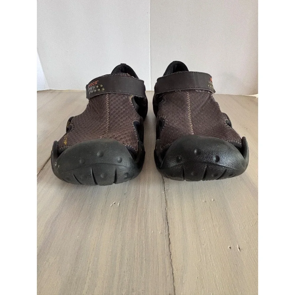 Crocs 15041 Mens Sport Fisherman Sandals Brown Black Mesh Size 8 EUR 41 UK 7.5